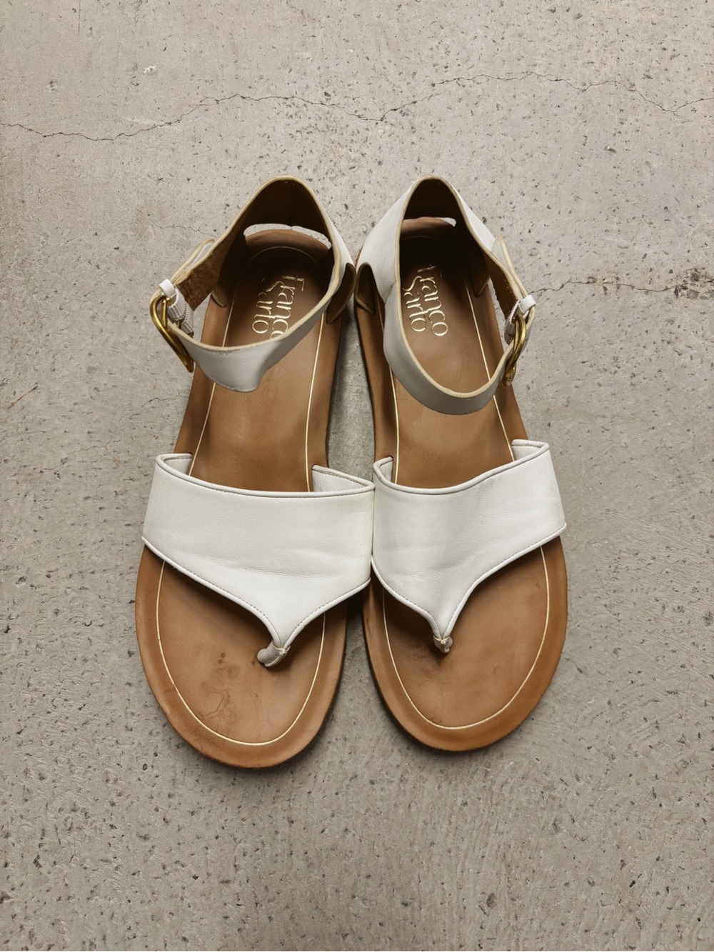 Franco Sarto White Leather Ankle-Strap Thong Sandals